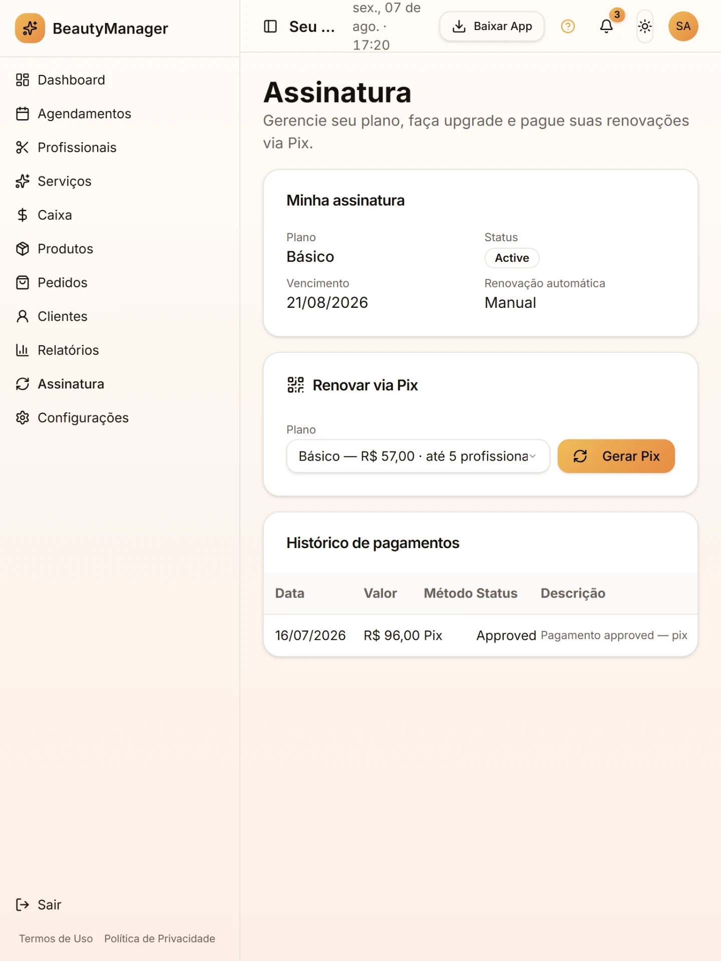 Tela do módulo Planos flexíveis e instalação como aplicativo no BeautyManager