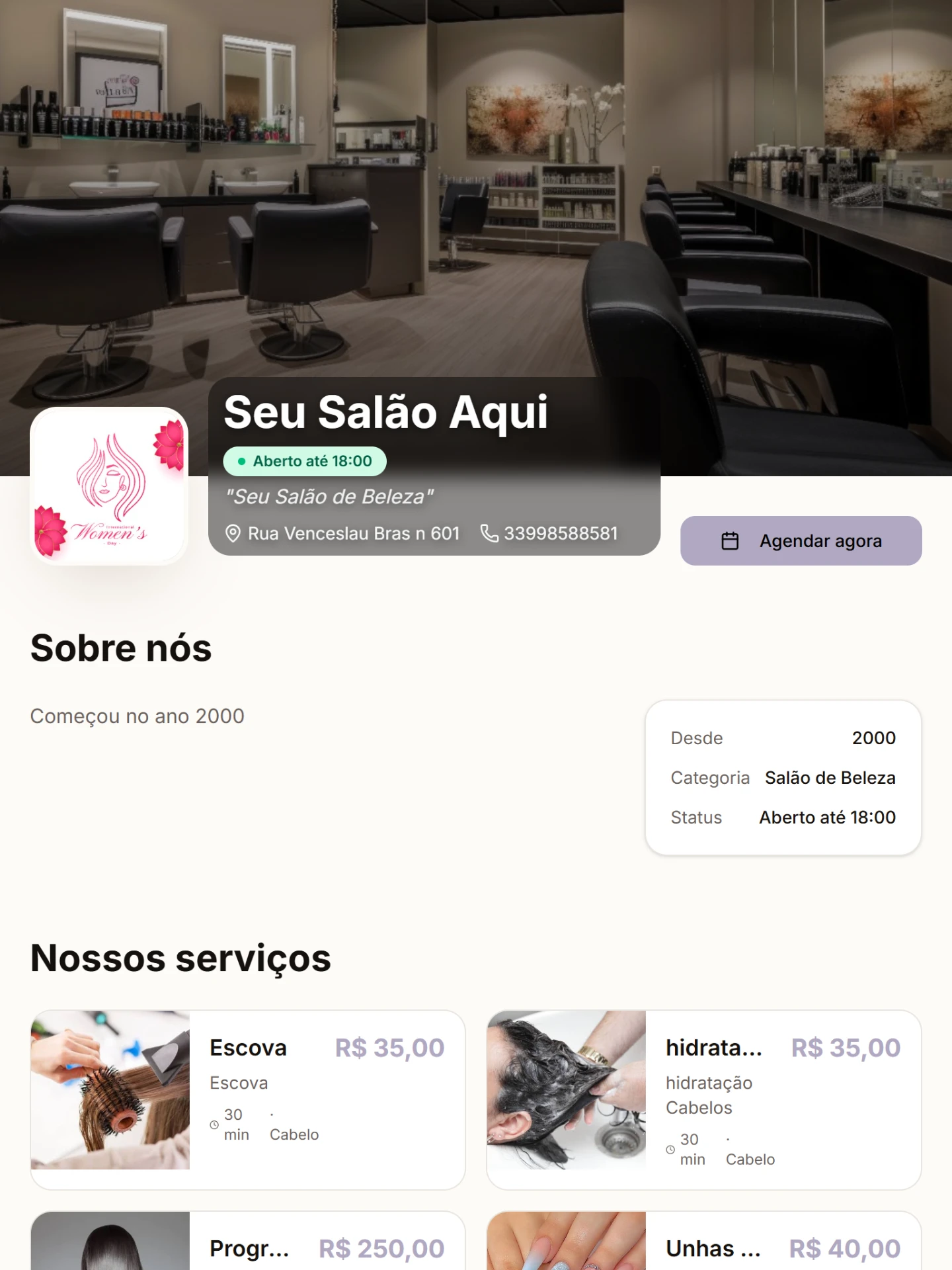 Tela de Vitrine no BeautyManager